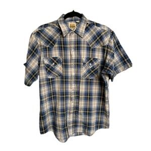Vintage Ely Cattleman Pearl Snap Shirt Men's Large Plaid Short Sleeve Western
